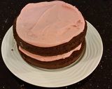 A picture of step 17 of Dark Chocolate Layer Cake with Fresh Strawberry Cream Frosting and Filling.