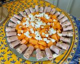 Une image de l'étape 8 de Salade composée de melon à la mortadelle farcie et feta.