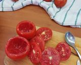Tonhalas, sajtos rizzsel töltött paradicsom recept fázis 2 fotója