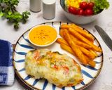 Foto langkah ke 6 dari resep Baked Chicken with Mushrooms, Spinach & Red Bell Pepper.