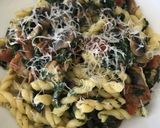 A picture of step 8 of Pasta with Spinach, Bacon and Mushrooms.