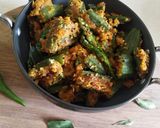 A picture of step 6 of Bharva bhindi.
