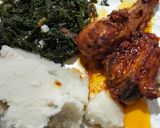 A picture of step 7 of Isa's take on chicken and ugali.
