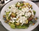 Une image de l'étape 15 de Salade tiède de pommes de terre et asperges au lard, tomates et oignon doux.