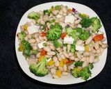 A picture of step 3 of White Bean Salad with Broccoli and Goat Cheese in Edible Tortilla Bowls, Jon Style.