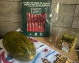 A picture of step 1 of Piel de Sapo con Ibérico de Cebo – Andalusian toad skin melon with Iberian cured ham.