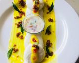 A picture of step 5 of Rasmalai topping with kesari Rabri.