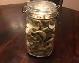 A picture of step 2 of California Farm Pickled Mushrooms.