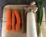 A picture of step 1 of Carrot and Daikon Miso Soup - vegan.
