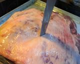 A picture of step 5 of Leg of lamb, baked brinjals and potatoes.