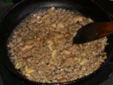Macaroni tahu, jamur, daging