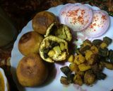 A picture of step 1 of New Version Of Roti And SabziStuffed Aloo Bhindi in cooker with Mogra Dal And Masala Chaas.