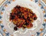 Foto del paso 9 de la receta: Noodles de arroz con salsa de berenjena y guisantes