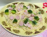 Foto del paso 4 de la receta: Espaguetti en salsa Alfredo con brócoli jamón y queso!