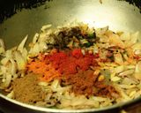 A picture of step 3 of Squid cubes and beans stir fry in kerala spicy-roast coating.