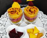 A picture of step 17 of Mango & Beetroot Sooji Halwa shots.