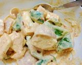 A picture of step 3 of Paneer tikka masala in paalak gravy.