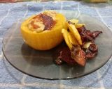 Foto del paso 3 de la receta: Zapallo anco relleno.. guarnición chip de remolacha y papa