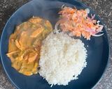 A picture of step 8 of Thai Pumpkin Chicken red curry.