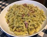 Une image de l'étape 6 de Fusillis aux lardons et pesto maison à l ail des ours,parmesan,basilic et pignons.