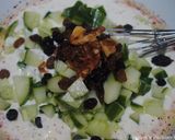 A picture of step 6 of Cucumber soup with yogurt, raisins and walnut (Aab- dogh khiar).