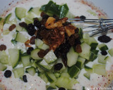 A picture of step 6 of Cucumber soup with yogurt, raisins and walnut (Aab- dogh khiar).