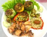 Hình bước làm 4 của món Gà sốt bắp + rau, củ, quả nướng keto
