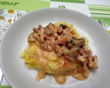 Foto del paso 3 de la receta: Polenta con salsa de pimientos y champiñones con lardons