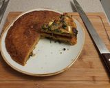 A picture of step 5 of Spinach, potato and feta "tortilla" with a fried egg.