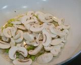 A picture of step 3 of Spaghetti with a 10-minute hot and tangy mushroom and ham sauce.