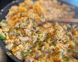 A picture of step 8 of Fried rice with Korean Kimchi and pork belly.