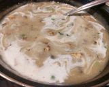 A picture of step 3 of Mushroom and Peas Soup (with fresh cream, herbs).