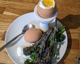 A picture of step 2 of Purple sprouting broccoli egg dippers - gluten free egg soldiers.