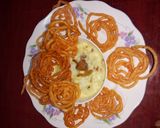 A picture of step 6 of Indian desserts paneer kheer with jelebi.