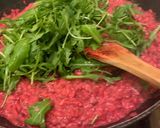 A picture of step 4 of Beetroot, goat’s cheese and rocket risotto.