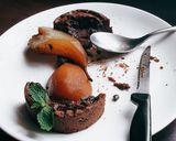 A picture of step 14 of Poire Belle Hélène Chocolate Tart.