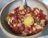 Une image de l'étape 9 de Salade marinée aux pommes de terre, poivrons grillés, thon, câpres et mozzarella.