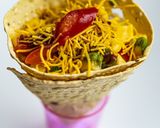 A picture of step 5 of Masala papad cone.