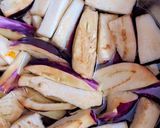 A picture of step 1 of Mogri and Eggplant Curry.