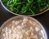 A picture of step 1 of Muli ki subji with maize flour.