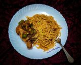 A picture of step 6 of Chowmein and hostel style chilli chicken.