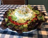 Une image de l'étape 12 de Salade feuille de chêne rouge aux tomates roses,mozzarella di buffala et fleurs d ail triquetre.
