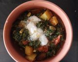 A picture of step 3 of Xaak and Aloo Pitika.