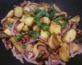 A picture of step 3 of Sautèed Seasonal Mushrooms and Potatoes with Speck and Parsley.
