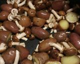 A picture of step 1 of Red russet potatoes with mushrooms and speck.