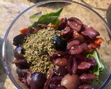 A picture of step 2 of Tortellini olive tapenade with marinated tomatoes and cucumbers.
