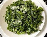 A picture of step 1 of Pui Shak Chingri Bora (Malabar Spinach & Prawn Pakora / Fritters - Bong style).