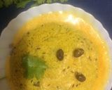 A picture of step 2 of Rajasthani kadhi with masala rice.