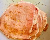 A picture of step 1 of Pork rolls with peaches.