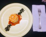 A picture of step 6 of Steamed layered sandesh with orange mousse.